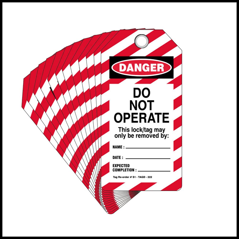 LOTO-LOK - Safety Tags -"DANGER TAG"&" DO NOT OPERATE" warnings, PVC with Metal Eyelet. Pack of 25 Lockout Tagout Tags. Size: L 160 mm x W 80 mm x 0.5 mm thk. (S1 – TAGD – 222)