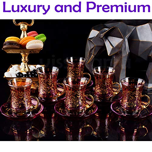 Vintage Turkish Moroccan Tea Glasses Cups Saucers Set Of 6 For Party Adults Serving Women Fancy Drinking Kitchen Wedding Coffee Wine Mugs Gift Afternoon Style Floral Teapot Unique Drinks Beverages #TOP5