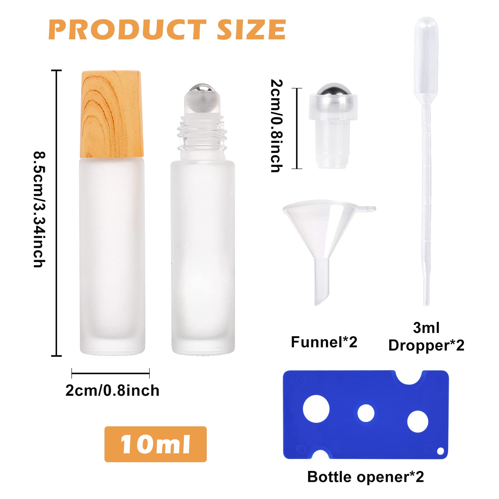 Roll On Aceites Esenciales 10ml, 12 Piezas Rellenables, Botes de Cristal Con Rodillo de Acero Inoxidable Para Aceites Esenciales y Perfumes