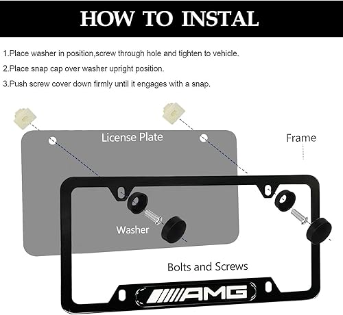 Miniatura 5 de 2PCS Black License Plate Frames for Mercedes Benz-AMG, Premium Aluminum Alloy Weather Proof License Plate Covers, Black Car License Plate Bracket