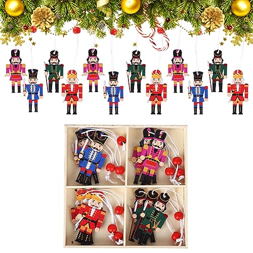 12Pcs Noël Casse-Noisette de Ornements, Mini Casse-Noisette Pendentifs Décoration de l'arbre de Noël Suspendus Ornements Soldat Casse-Noisette en bois Cadeaux pour figurines de Casse-Noisette(6.2cm)