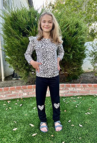 Image of Girls 2 Piece Outfits Toddler Girls Leopard Print T-Shirt and Leggings Set School Outfits Girl Clothes Fall Sets