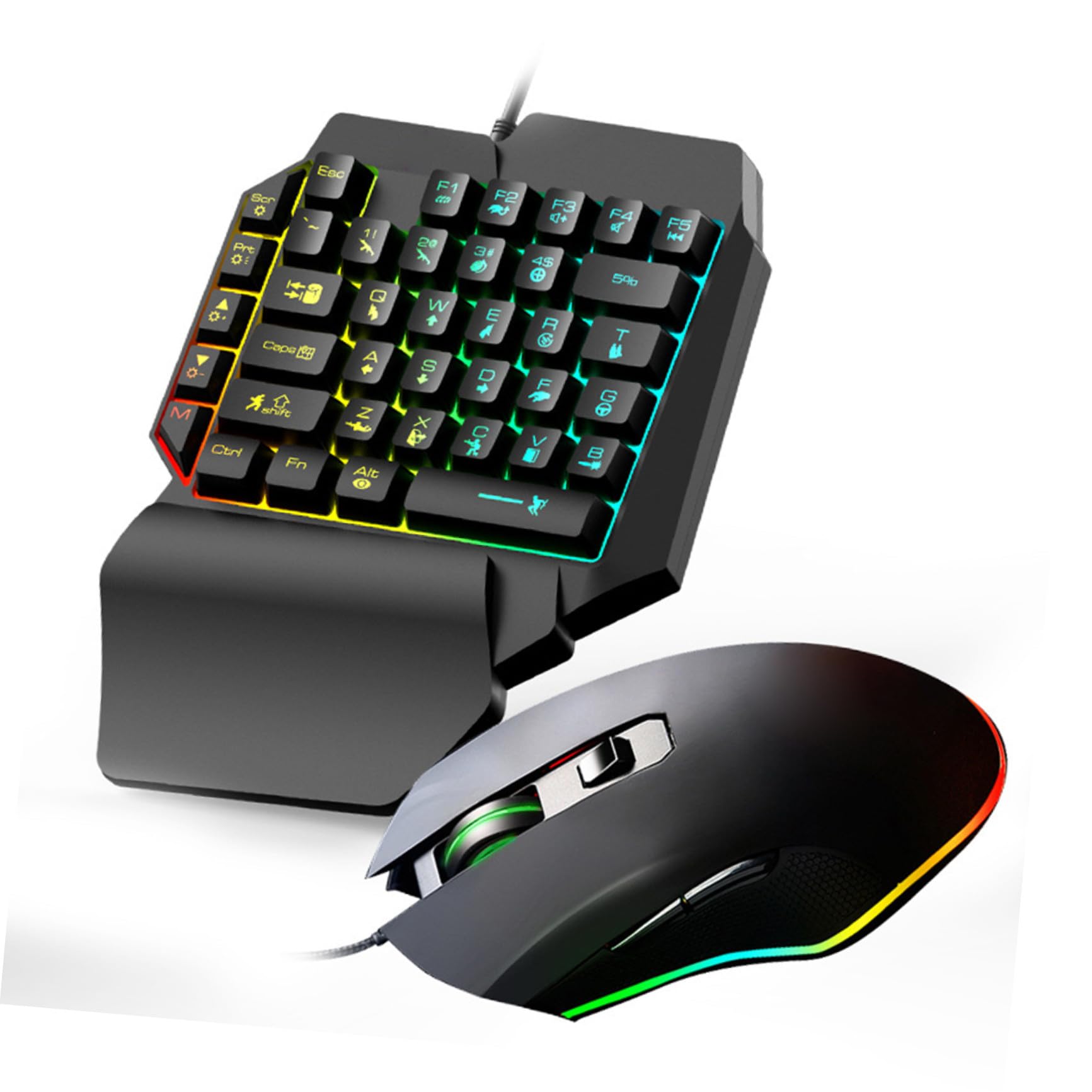 Tastiera Gaming Retroilluminata Cablata con Mouse, per Videogiochi | Abs Nero, Monomanuale per Giovani, Uso in Home Entertainment e Dormitorio, Design Semplice e Pratico