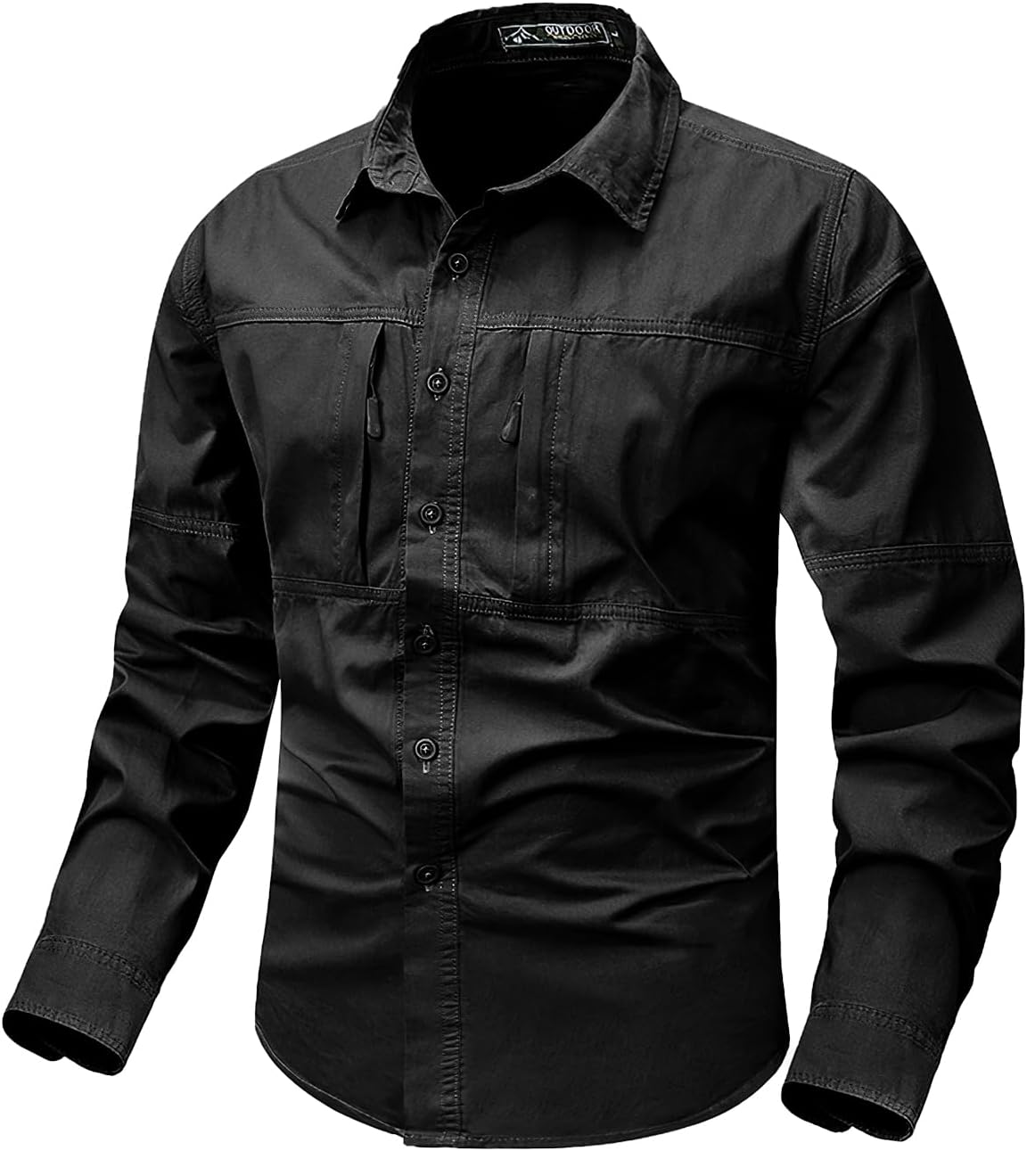 Eisctnd Men's Long Sleeve Tactical Work Shirts, Outdoor Casual Button Down Shirt with Zipper Pockets for Hiking, Safari