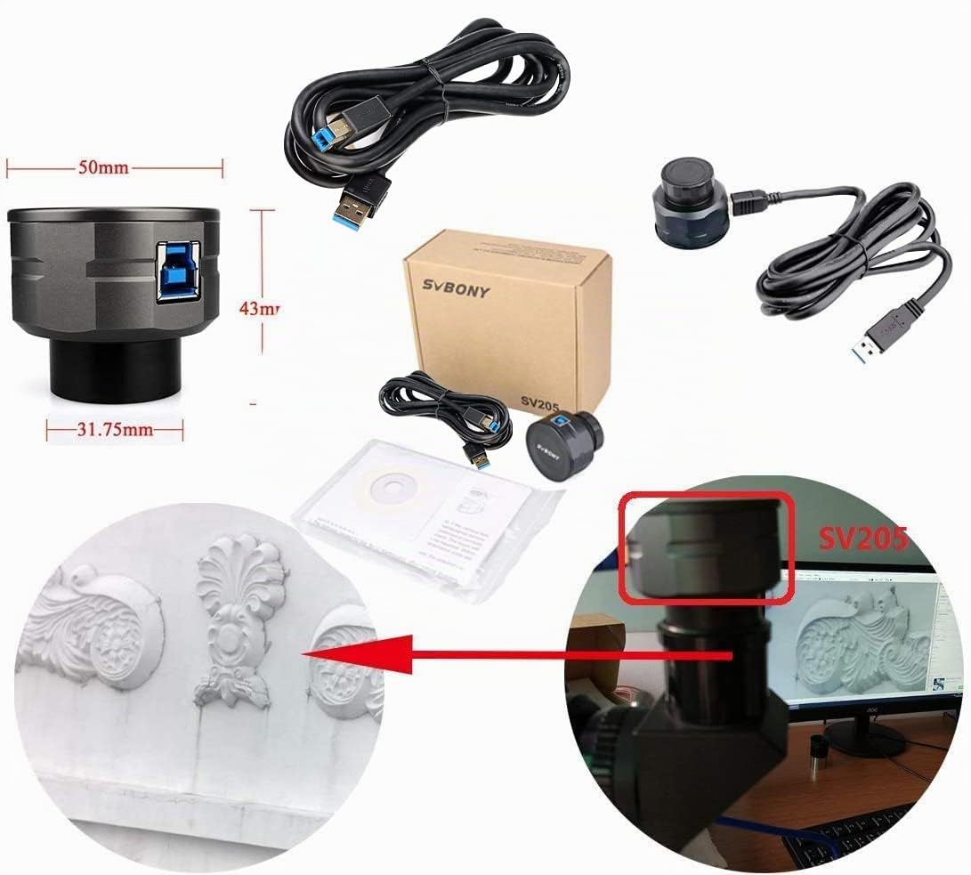 Svbony SV205 Oculare Elettronico 1.25 Pollici, Tocamera Telescopio USB3.0 da 8MP, Colore CMOS Fotocamera Astronomica Digitale, Telescopio Oculare per Fotografia Lunare Planetaria Astronomica