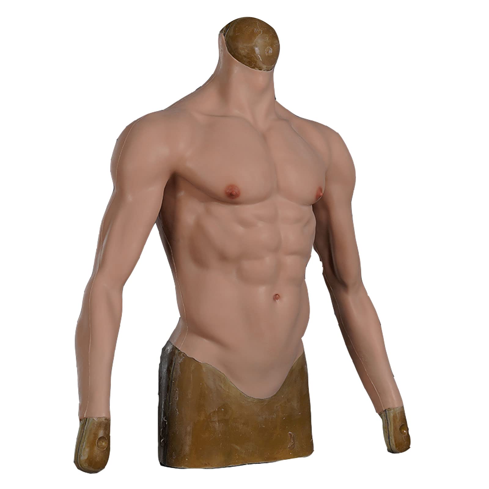 Silikonowy kombinezon mięśni dla mężczyzn Pectoralis Shaper, do połowy ciała, silikonowy strój mięśni z ramionami na Boże Narodzenie, rekwizyty do cosplay, pszeniczny, żółty, rozmiar L