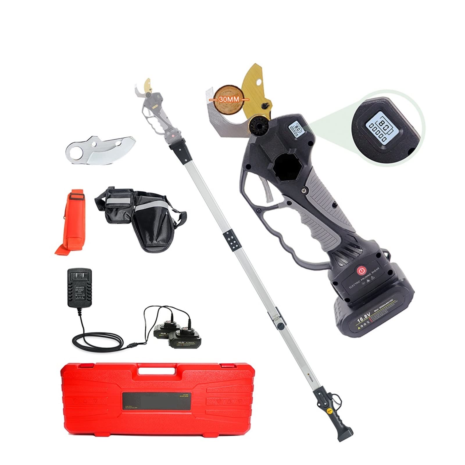 LEPREM 25mm 16.8V Lithium-ion Cordless Electric Pruning Shear Efficient Pruning Shear Fruit Tree Bonsai Branch Cutting - Branch Cutter(Shears pole(Case))