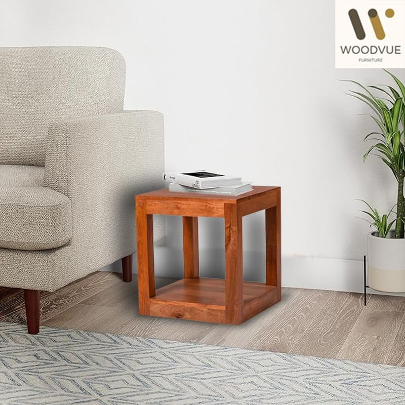 Image of Sheesham Wood Lamp Table for Bedroom | Modern Bedside Table with Storage | Elegant Nightstand for Living Room & Bedroom Decor (Honey Finish)