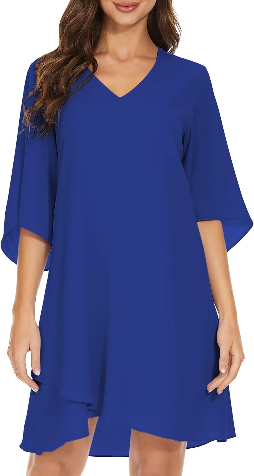 BELONGSCIWomen's 2024 Summer Dress Sweet & Cute V-Neck 3/4 Bell Sleeve Casual Flowy Swing Dress