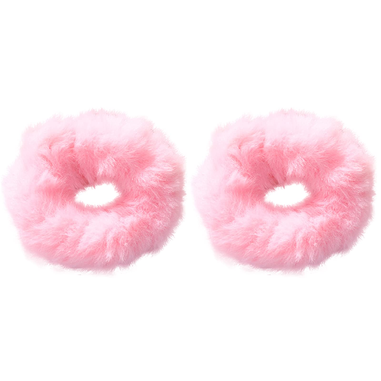 Furry Hair Scrunchies Fur Hair Bands Cute Furry Hair Elastics Ties Ponytail Holders for Girls Women Faux Rabbit Furry Ropes 2pcs Pink (Pink)