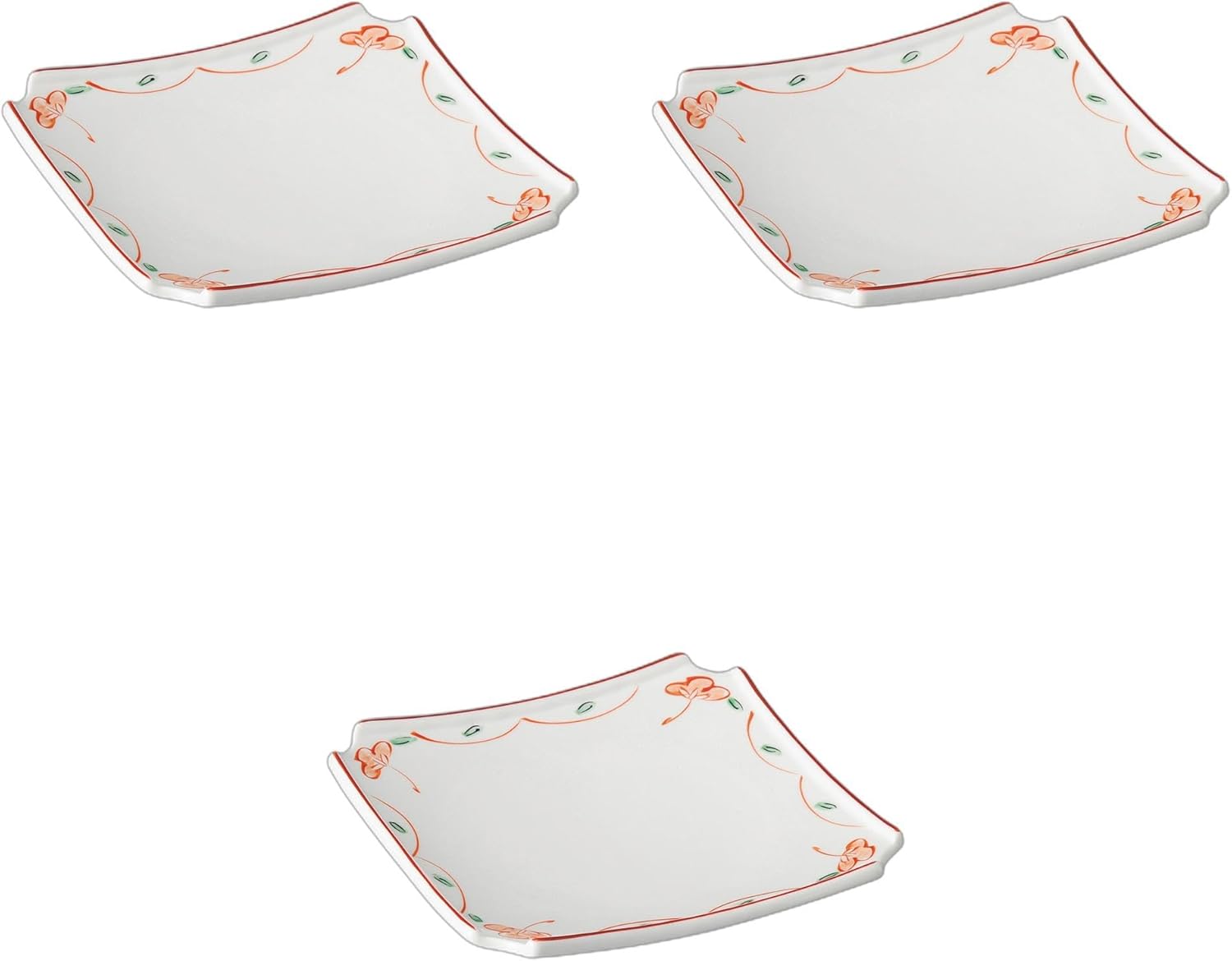 Setomonohonpo Set of 3, Square Square Appetizer Plate, 7.3 x 7.3 x 1.3 inches (18.5 x 18.5 x 3.2 cm) | Appetizer Plate, Porcelain