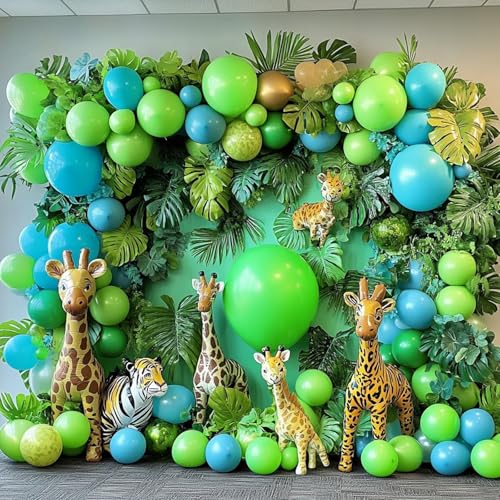 Image of RUBFAC Lime Green Balloons 129pcs Light Fruit Neon Green Latex Balloon 18 12 10 5 Inch Garland Arch Kit for Soccer Sports Party Match Game Day Night Birthday Dinosaur Jungle Baby Shower Decoration