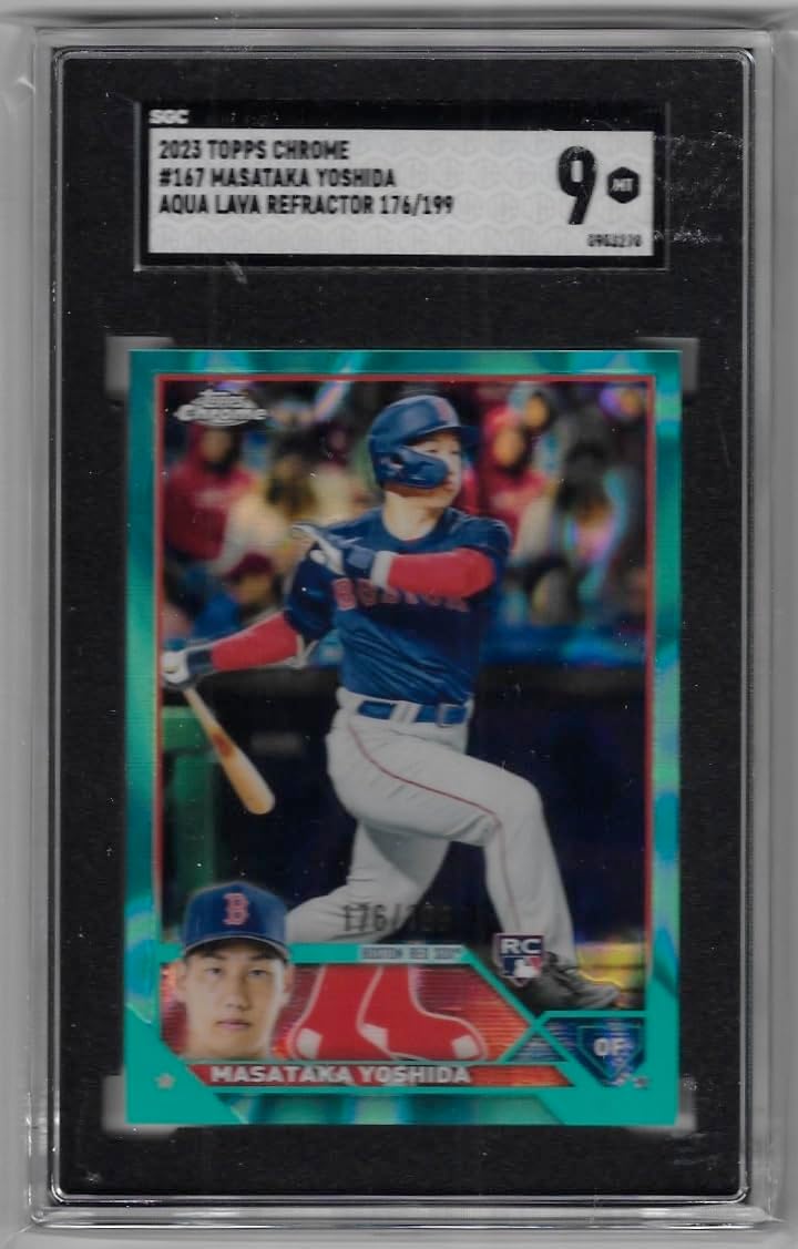 Masataka Yoshida SGC Graded 9 Mint Serial Numbered #176/199 Aqua Lava Refractor Chrome Rookie Card - 2023 Topps Chrome Baseball Card #167 (Red Sox)
