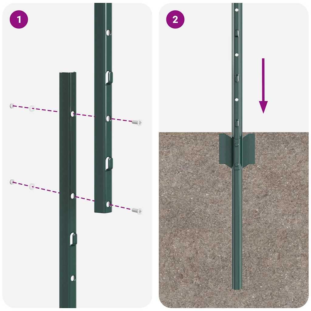 Postes para valla de hormigón, 44 unidades, color verde, 200 cm | Acero resistente, diseño cilíndrico, fácil de montar en parejas, para jardín y terraza