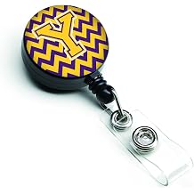 Carolines Treasures CJ1041-YBR Letter Y Chevron Purple and Gold Retractable Badge Reel for Nurses ID Badge Holder with Clip Retractable Employee Badge Holder, Belt Clip, Multicolor