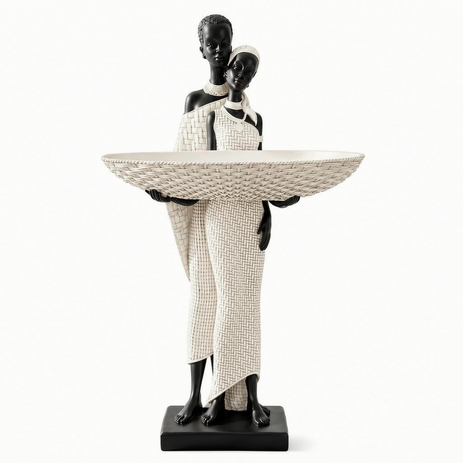 Scultura di Coppia Tradizionale Scultura con Vassoio Moderno Ornamento da Scrivania per Ingresso, Bianco