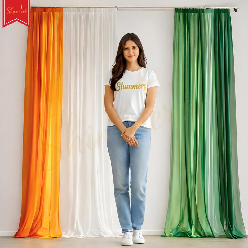Image of Shimmers Decoration Kit 6 Pcs - Tricolor Net Curtains (Orange, White & Green) 7x3.5 ft with Hooks, Backdrop Setup for Independence Day, Republic Day, School Events & Home Decor
