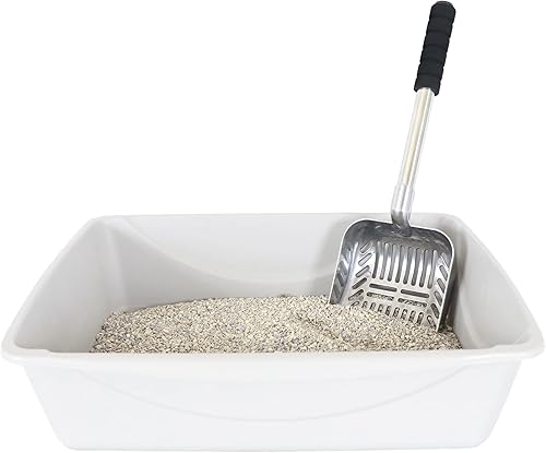 Miniatura 8 de Cuchara de arena para gatos, tamiz y pala 2 en 1, cuchara de arena de mango largo, metal de aluminio con mango suave (32 pulgadas)