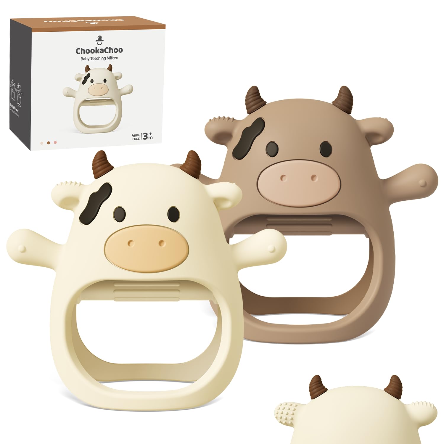 ChooKaChoo 2 Pack Baby Teething Toy for Over 3 Months, Food Grade Silicone Teething Mitten, Anti Dropping Wrist Hand Teethers Baby Chew Toys for