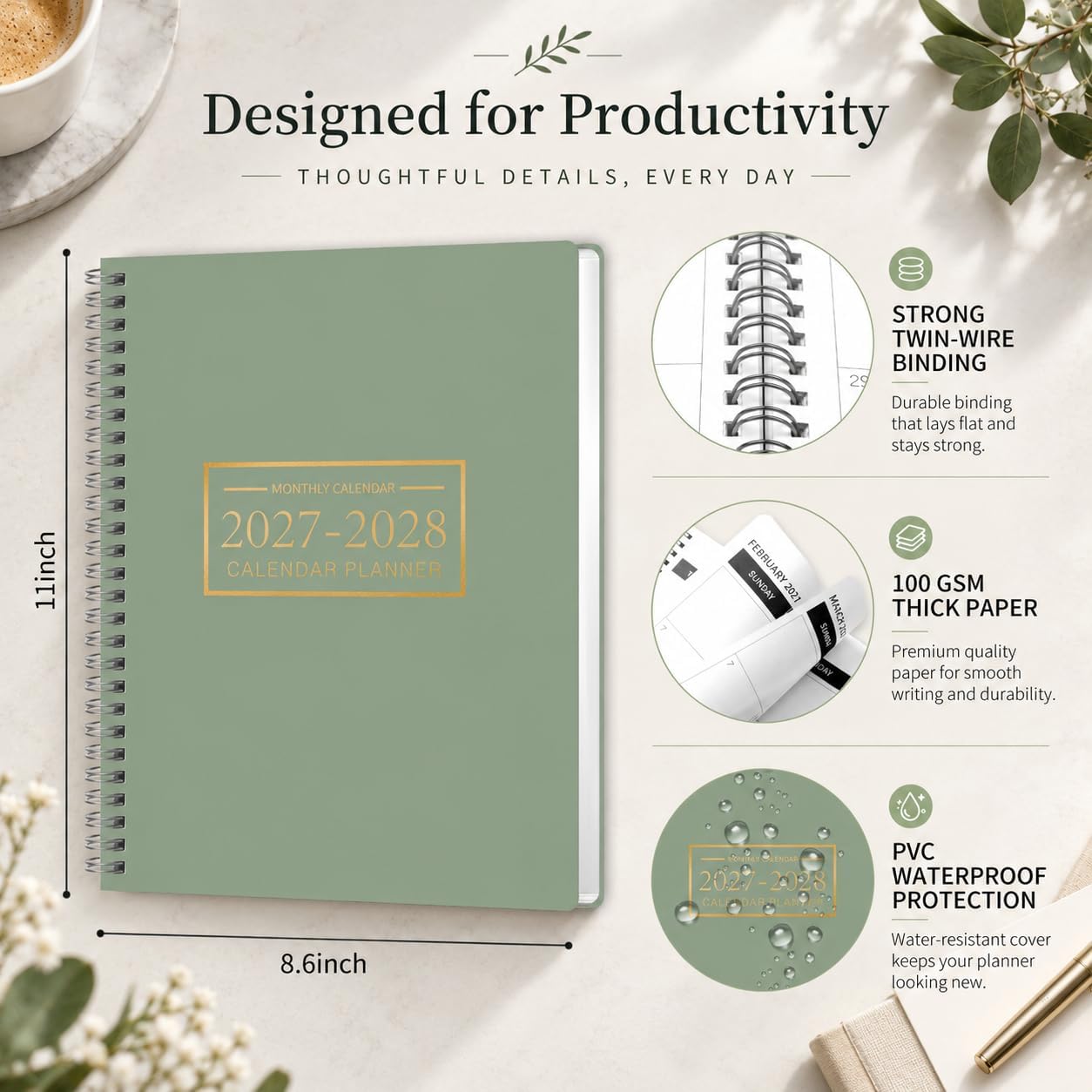 Monthly Calendar Planner Jan 2027 - Dec 2028,8.5" X 11" (Light green) image 4