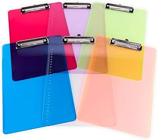 Slim Plastic Transparent Thin Lightweight Colorful Fun Clipboard with Ruler Measurements, Hanging Hook for Portable Classr...
