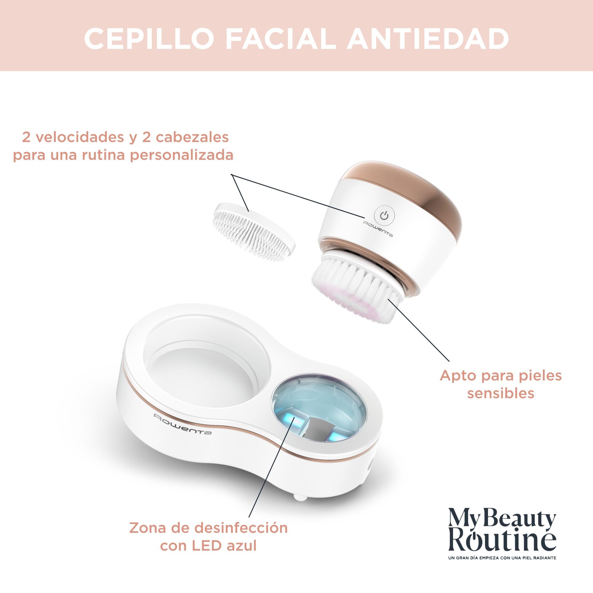 Rowenta Cepillo Facial Antiedad LV4020 Limpiador facial sónico antiedad, uso diario, cepillo facial desmaquillante, piel joven y radiante, piel suave, luminosa y uniforme, limpia poros, exfolia