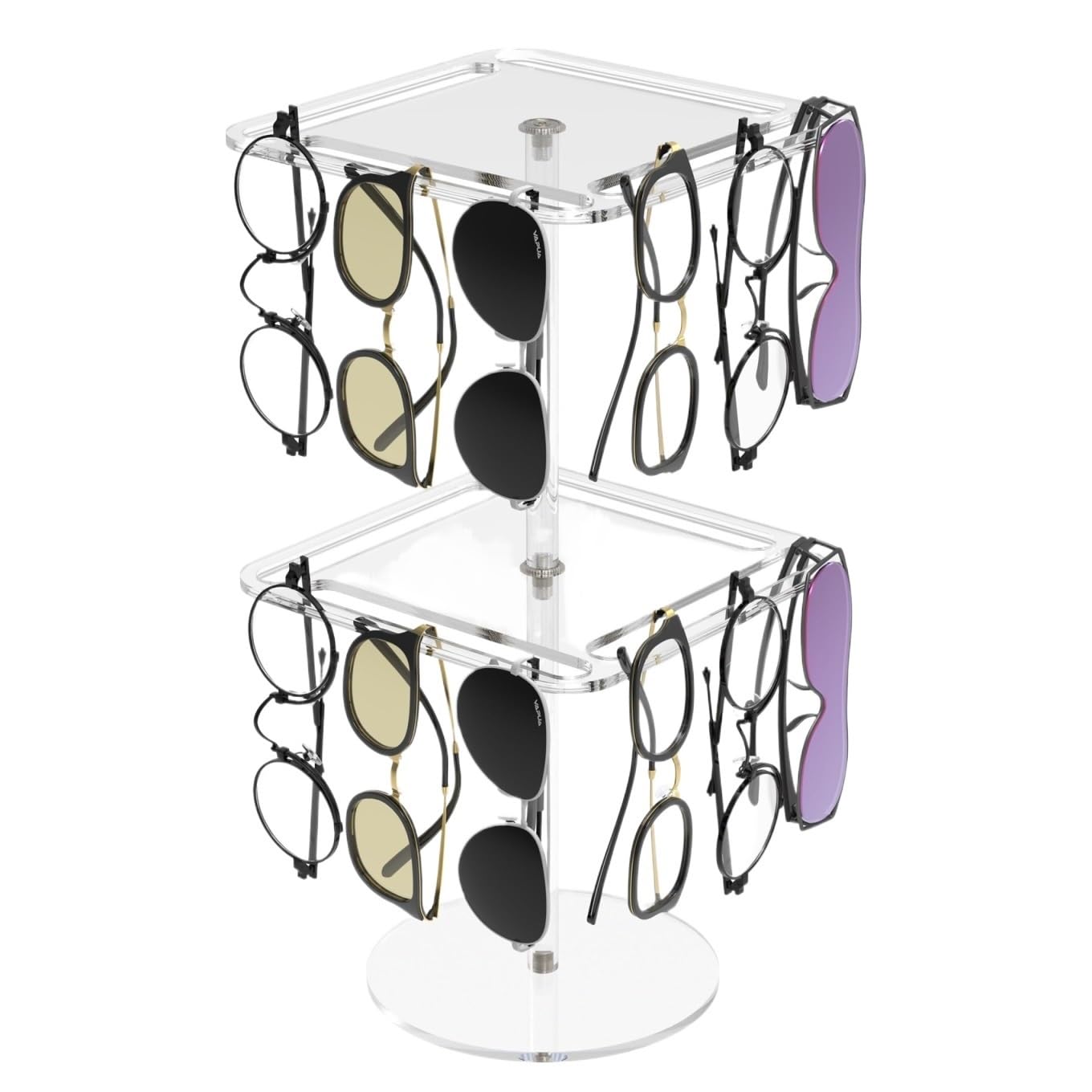 Porta Occhiali Portaocchiali Espositore da Tavolo for Occhiali da Sole in Acrilico con Rotazione A 360° Espositore Occhiali(Transparent,20x20x39.5cm)