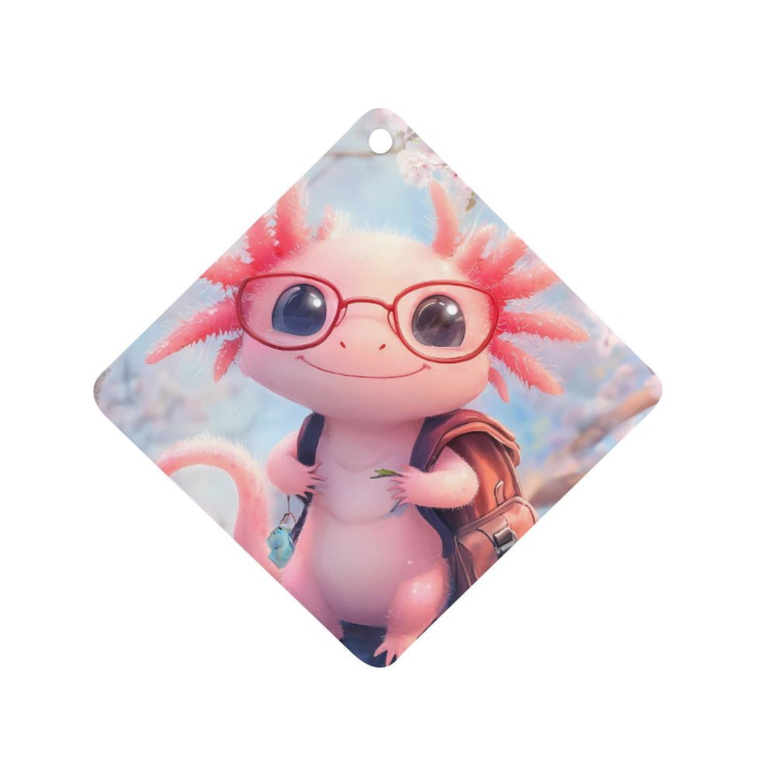 Cute Axolotl Cherry Flower Car Air Freshener Hanging Aromatherapy Tablets for Car Accessories Rhombus