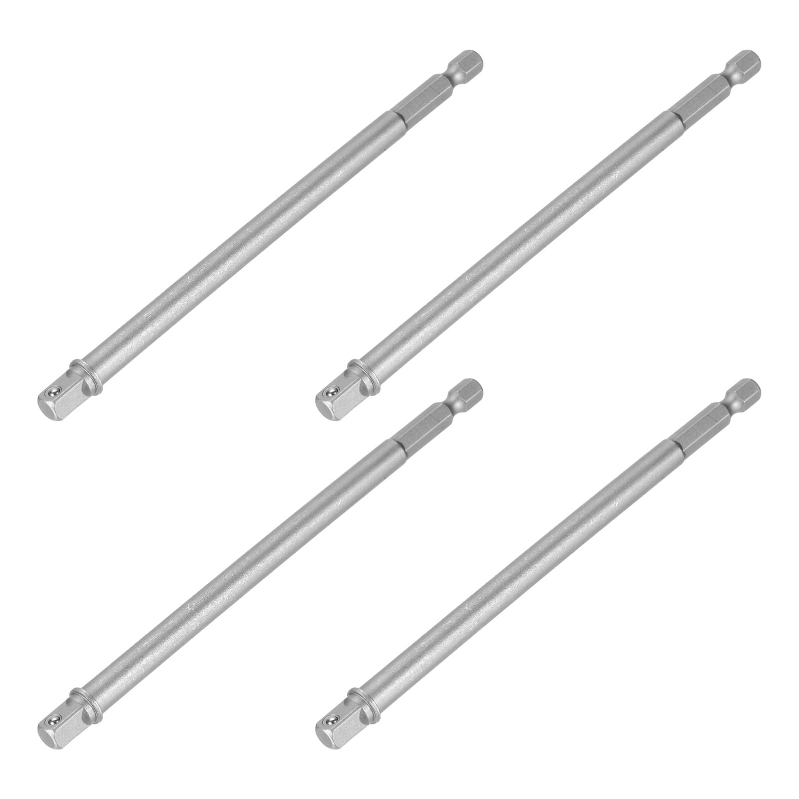 sourcing map 4pcs Impact Socket Adapter 1/4" Square Drive 1/4" Hex Shank 6" Long Extension Bit for Axle Nut Driver Drill Socket Sets