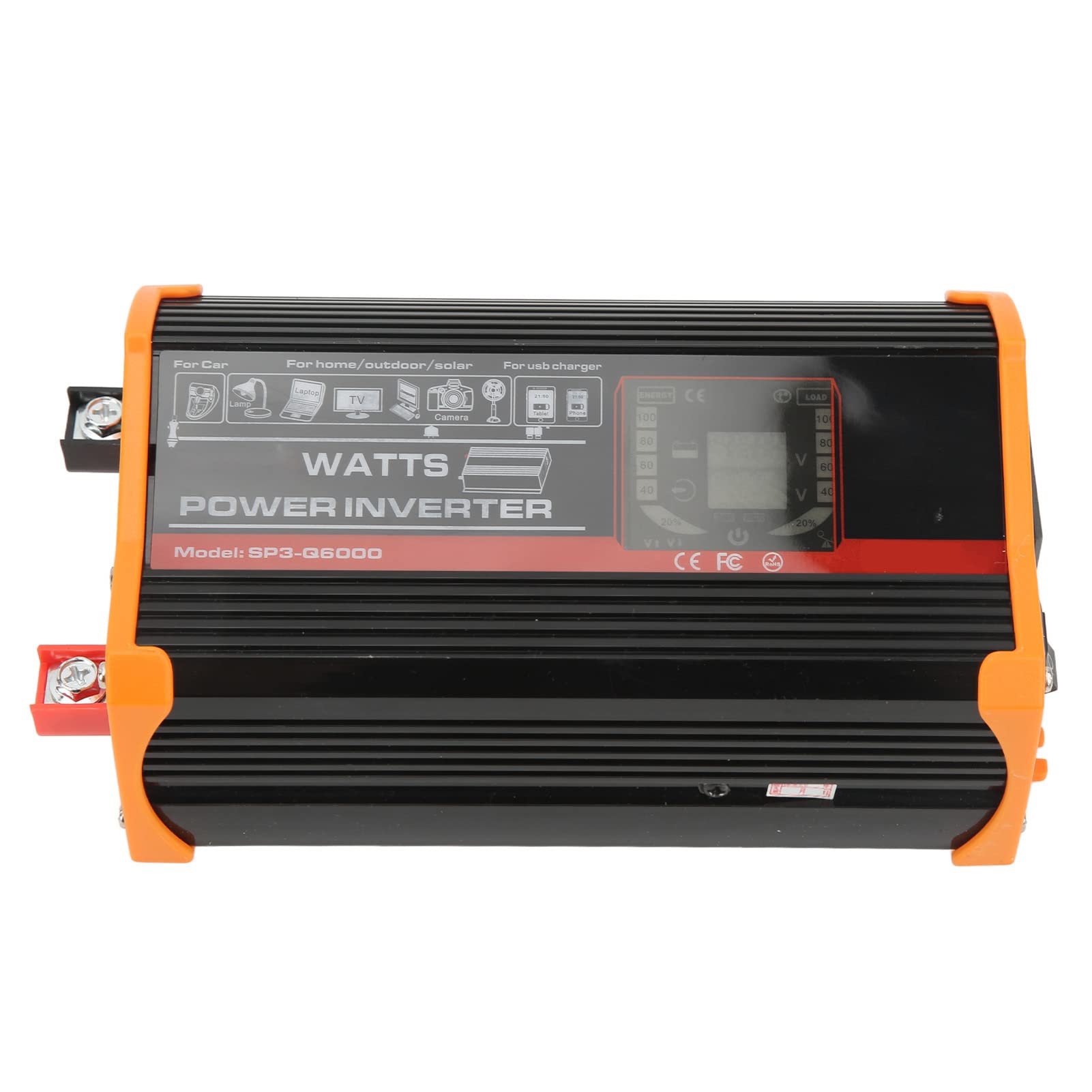 KUIDAMOS Samochodowy Falownik Wydajny Wyświetlacz LCD do Zasilania Awaryjnego Camping Travel Materiał ABS (Czarny)