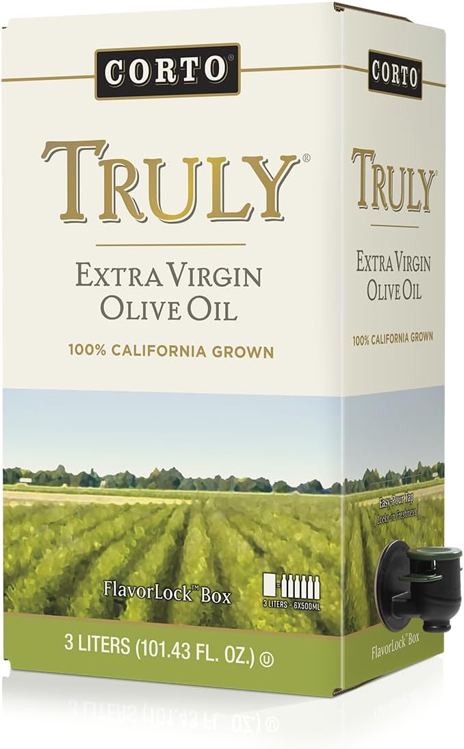 Corto TRULY® | 100% Extra Virgin Olive Oil | Floral Notes | Cold Extracted in State-of-the-Art Mill | Straight from Official Corto Olive Groves & Oil Producer | Oxygen-Free, Light Free FlavorLock Box