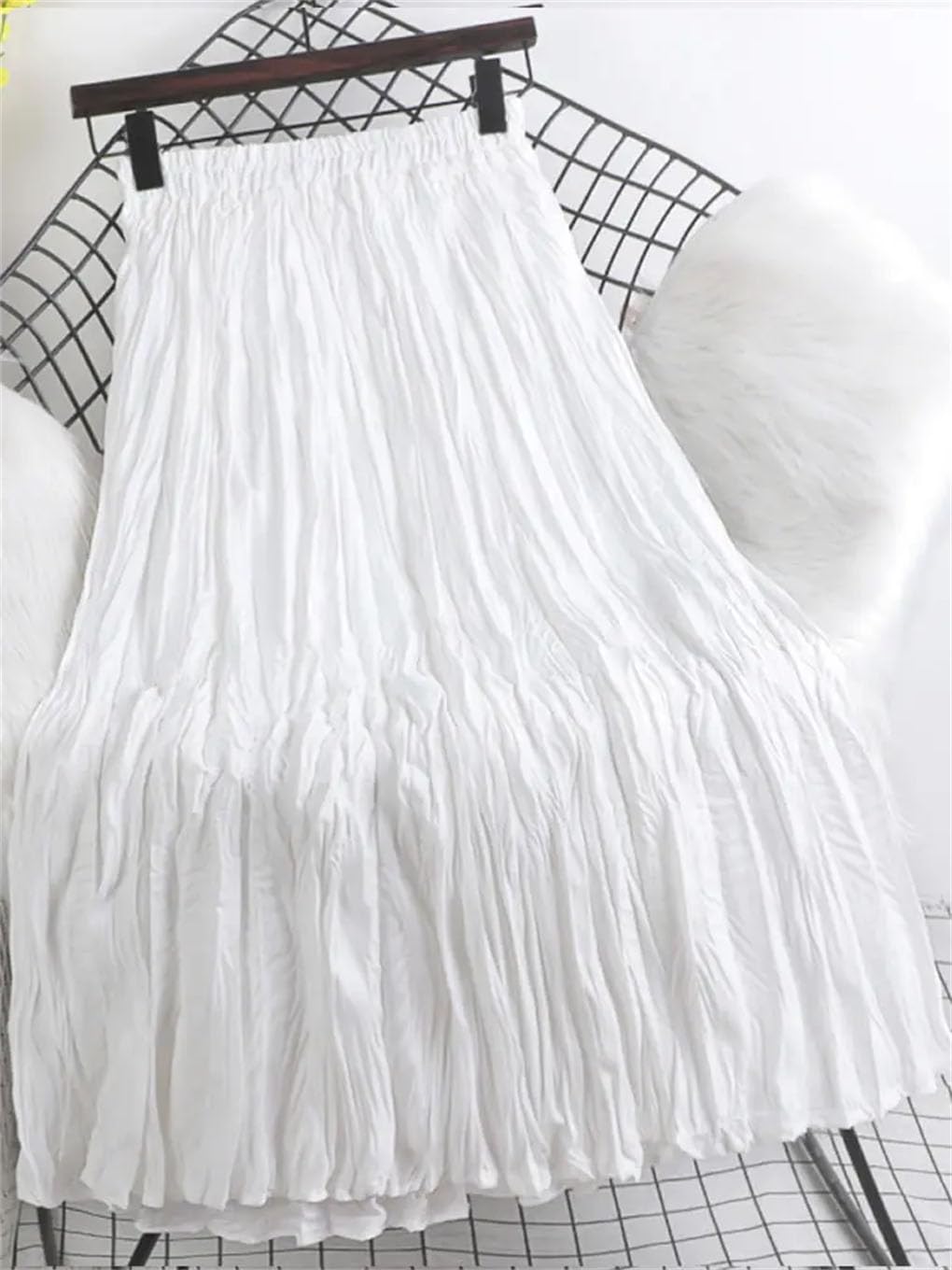 Faldas plisadas de cintura alta de color liso para mujer, longitud media, falda casual acampanada
