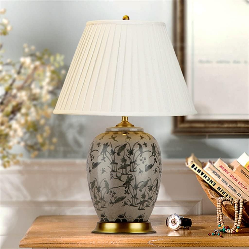 Desk lamp Chinese Style Ceramic Decoration Modern Hand-Painted All Copper Living Room Bedside Bedroom Chinese Style Lamps (Color : A Size : 40x63cm)
