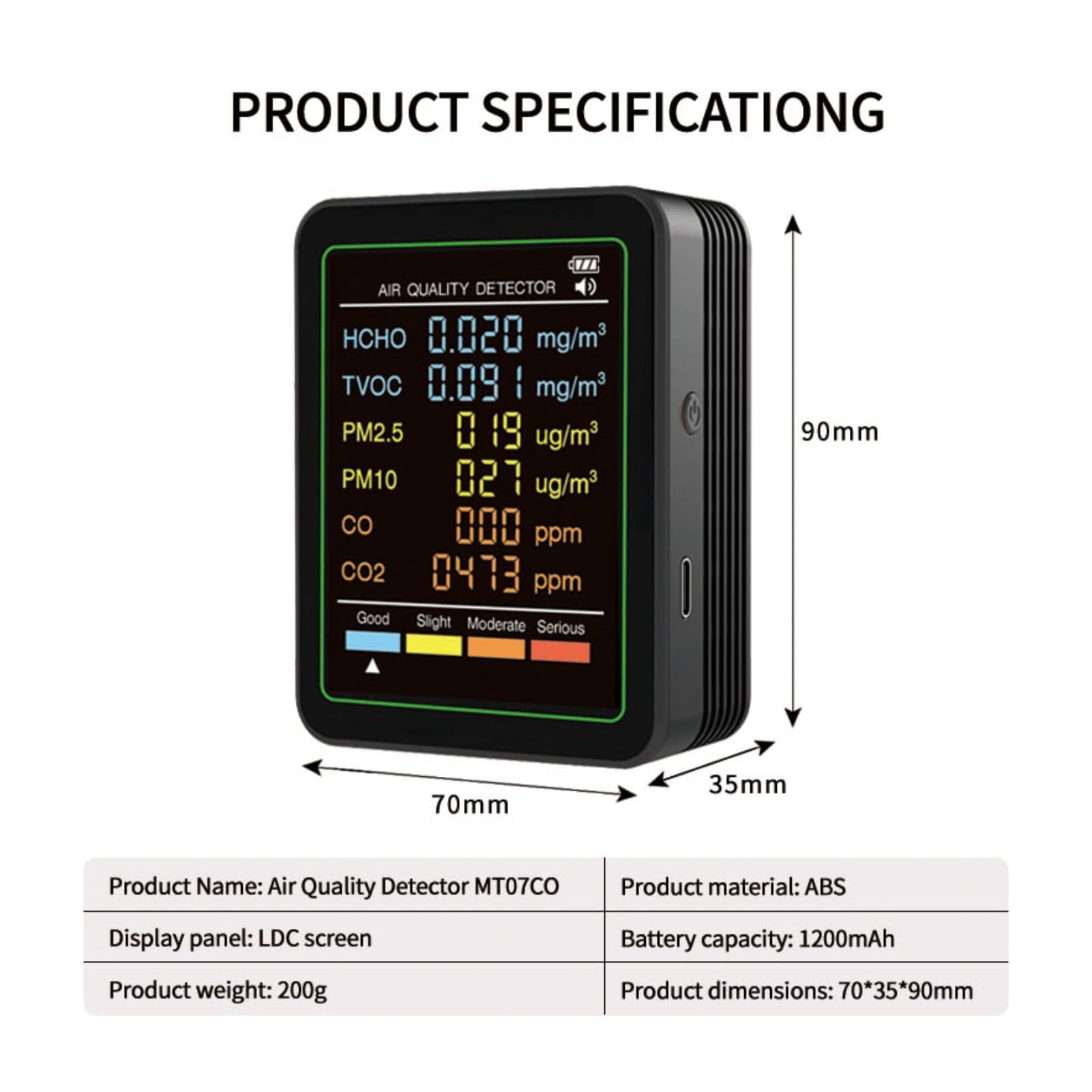 Cuifati 6 in 1 Professioneller Innenluftqualitätsmonitor Tragbarer CO2-Monitor für den Innenbereich |HCHO |CO-Monitor |TVOC |PM2,5 |PM10 |- Monitor für Saubere Luft in Geschlossenen