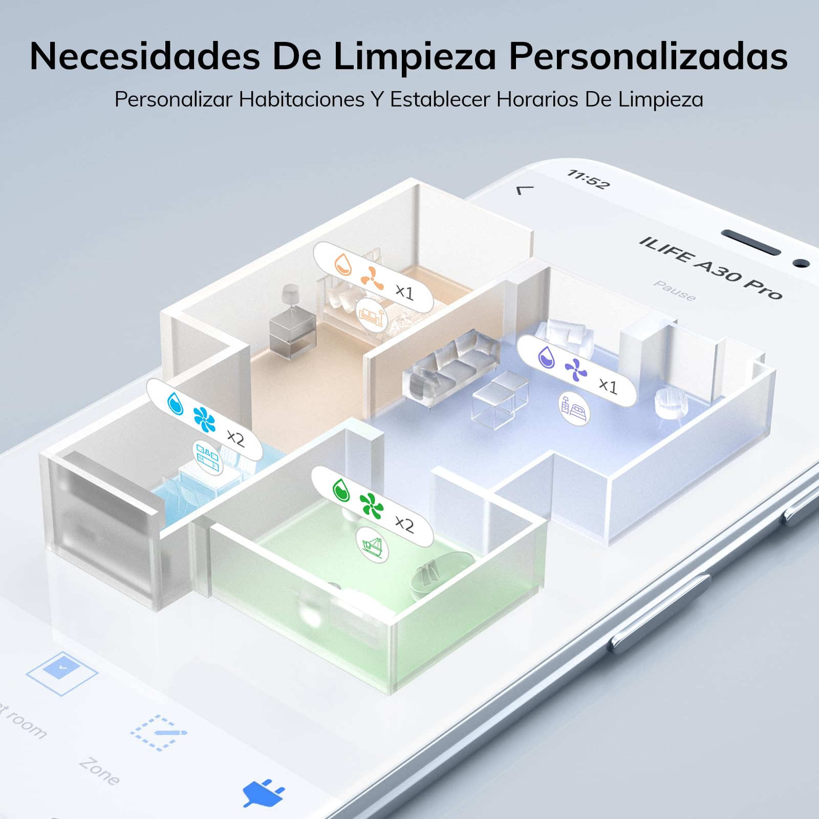ILIFE A30 Pro Aspiradora y Trapeador, Estación de Autovaciado para 60 Días, Succión 5000Pa, Navegación LiDAR, WiFi 2.4G/App | Succión 5000Pa, Navegación LiDAR, WiFi 2.4G/App/Alexa/Control Remoto, Cepillo Rodillo para Alfombras y Suelos Duros