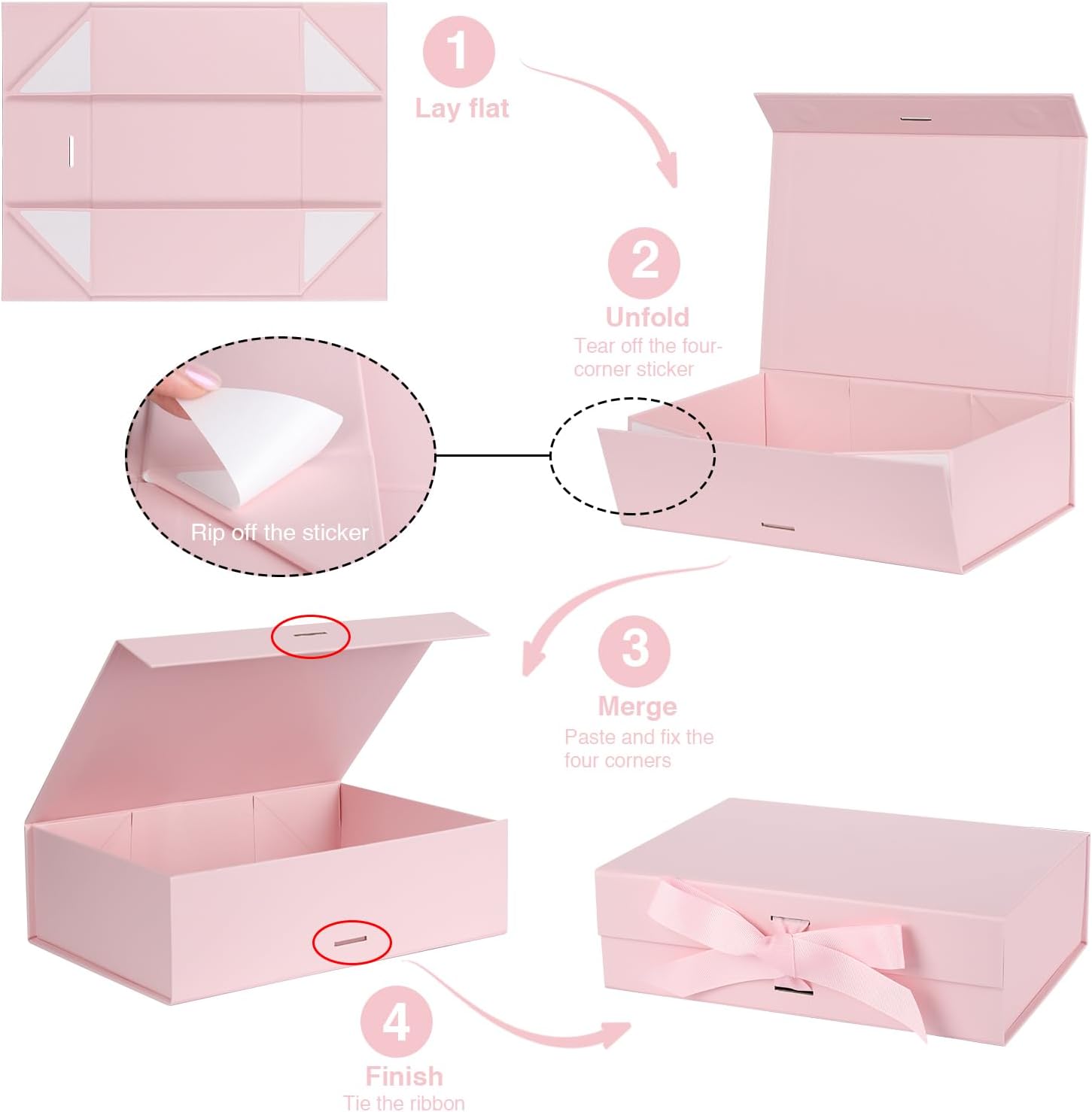 5 Pack Large Gift Boxes with Lids 13x9x4 Inches Magnetic Gift Boxes with Lid and Ribbon for Presents,for Christms,Mother's Day, Birthdays, Bridal Gifts,Weddings wraps gifts(Pink)
