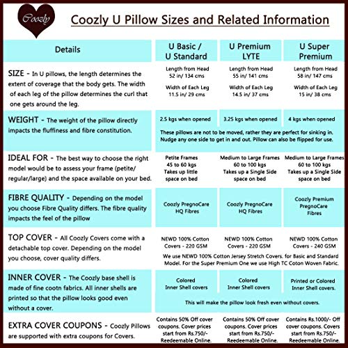 Image of COOZLY U Shaped Pregnancy Pillow | Maternity Pillow | 100% Cotton Removable Covers| Premium PregnoCare Fibres (U Basic, Greyb)
