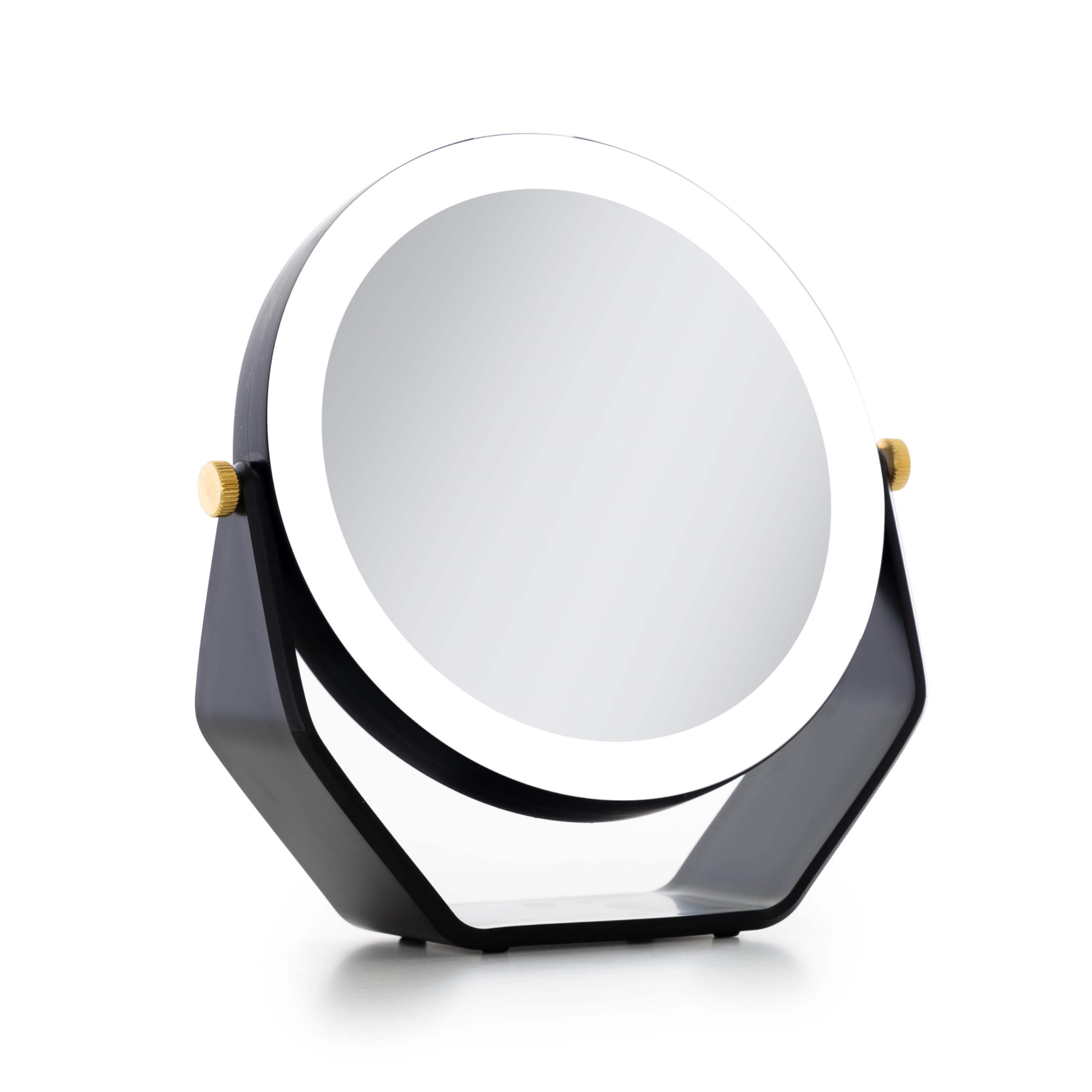 Zadro 8-inch Dia. Lighted Makeup Mirror with 5X/1X Magnification, 5.75-inch Dia. Swiveling Mirror Surface, AAA Batteries Operated (Black, 8.3 in x 8