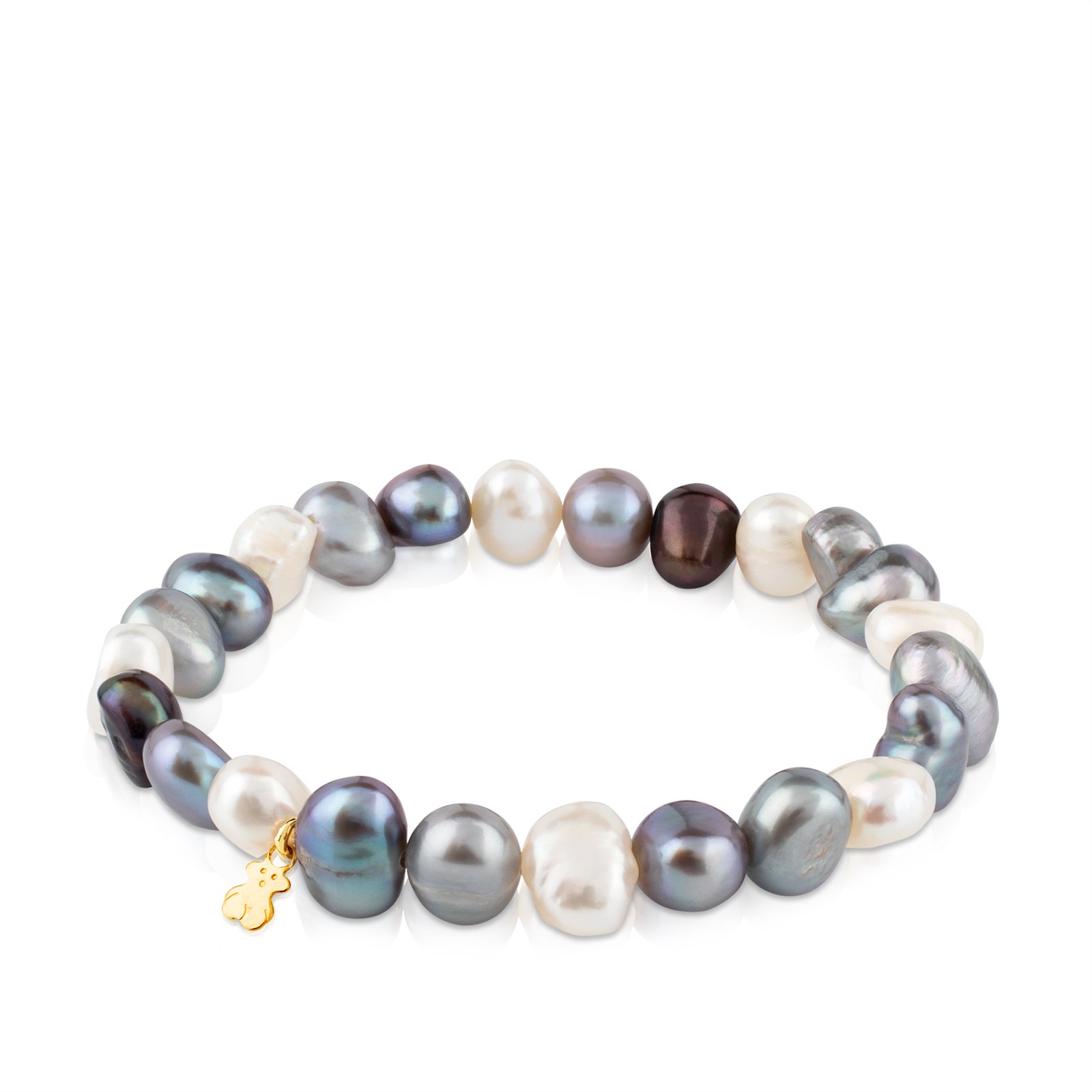 TOUSWomen's beaded bracelet with bear pattern in 18k yellow gold, 17.5cm long, elegant and versatile, pearl collection
