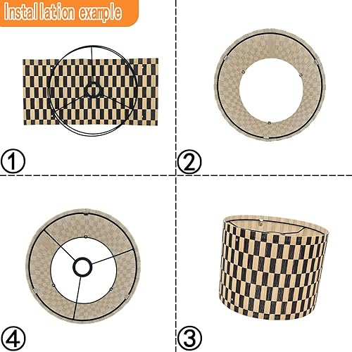 Miniatura 6 de Pantalla moderna de bambú con figura geométrica decorativa de rejilla negra, groovy única, accesorios de repuesto de lámpara E27 (11.81 pulgadas)