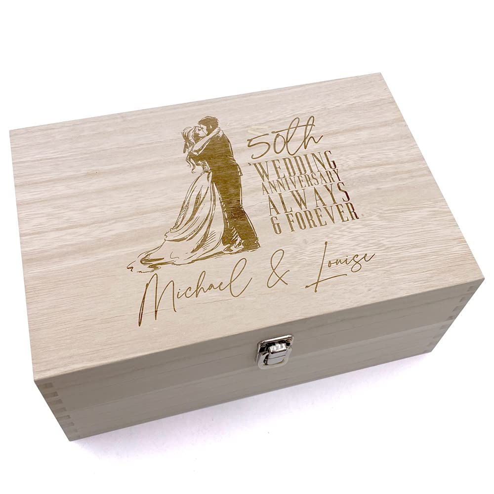 Ukgiftstoreonline 50Th Wedding Anniversary Personalised Wooden Memory Keepsake Box