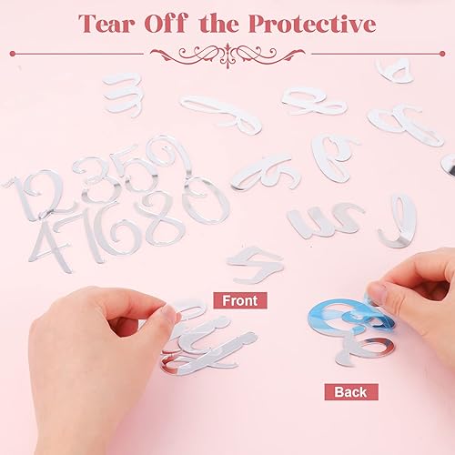 Miniatura 2 de Jspupifip 64 piezas de letras acrílicas con números del alfabeto, espejo número 0-9 y alfabeto A-Z personalizables, decoración de aniversario, boda,