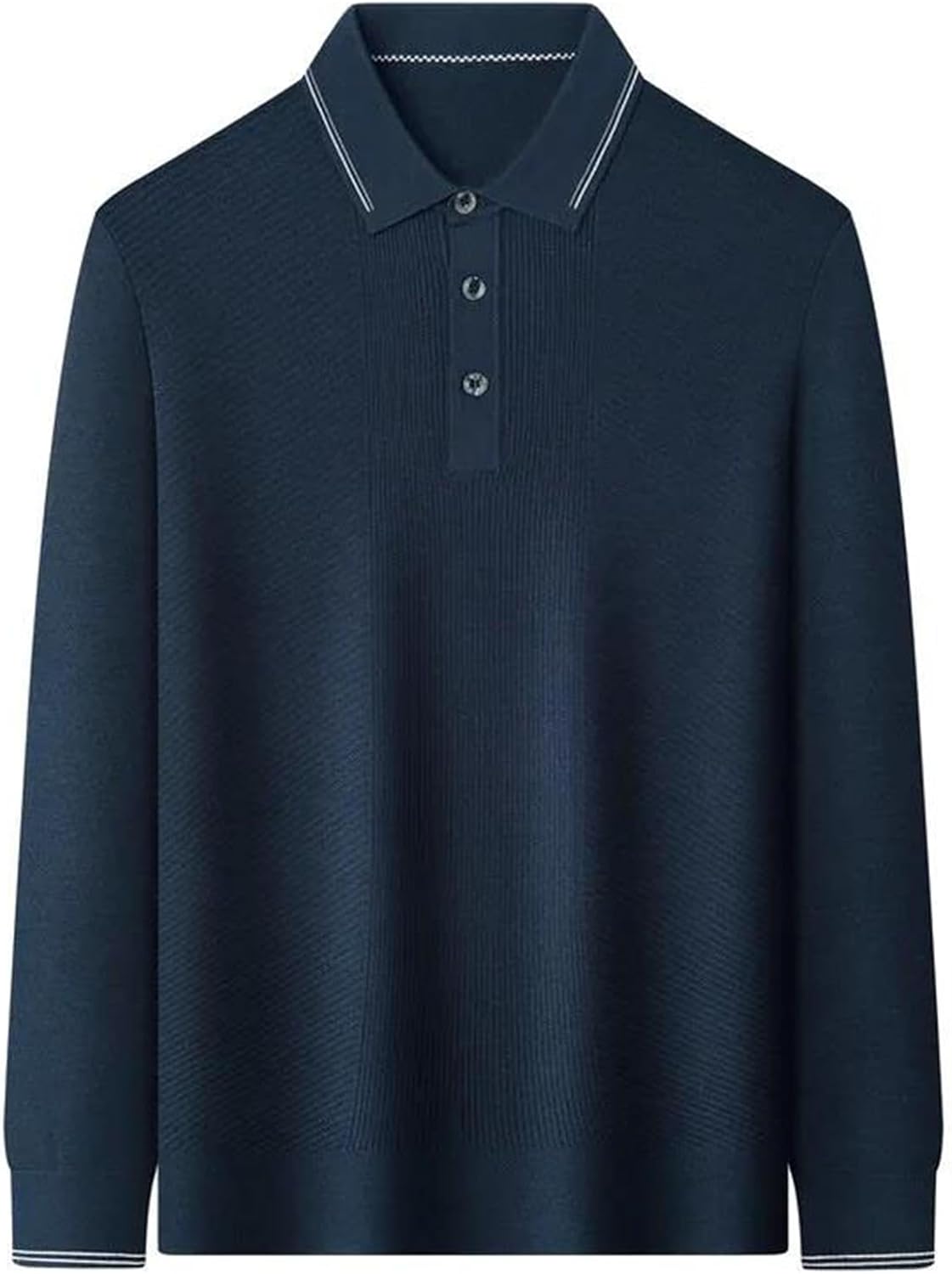 Men's Solid Color Pullover Polo Sweaters Long Sleeve Turndown Collar Warm Knitted Top for Daily Business Wear