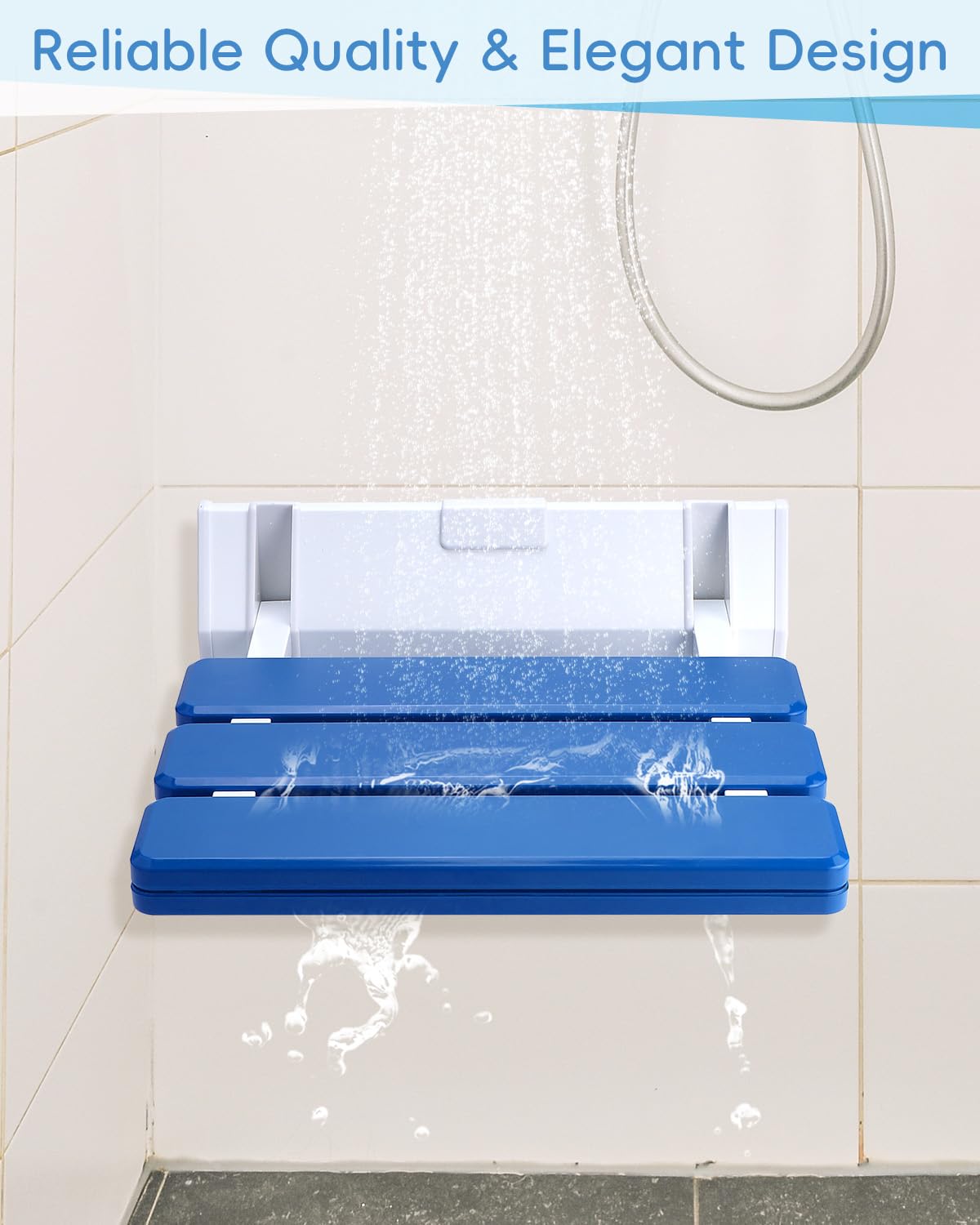 FreeTec Duschklappsitz Duschsitz Klappbar Wandmontage Belastbar bis 130kg Tragkraft Zusammenklappbar Duschhocker Dusche Sitzgelegenheit Stuhl Blau