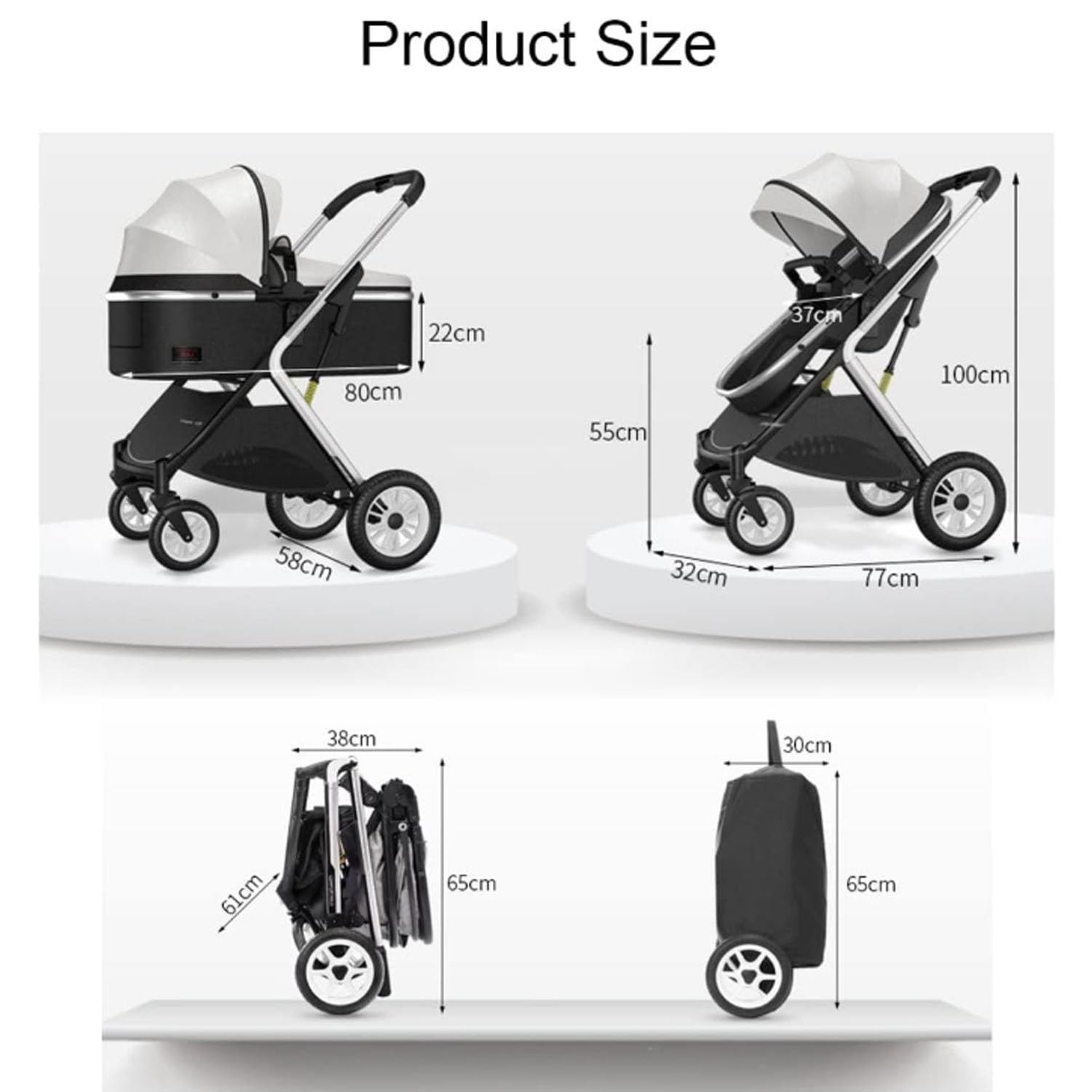 Cochecito doble para niños pequeños uno al lado del otro, cochecito de bebé de dos vías, cochecito gemelos, desmontable, asiento alto horizontal y toldo ajustable (blanco)