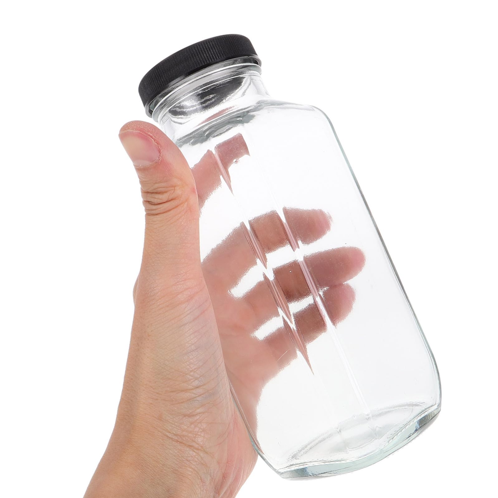 Set 4 Bottiglie Riutilizzabili in Vetro da 500 Ml con Coperchi, Design Quadrato Portatile e Forma Stabile per Latte, Succhi e Bevande, per Ufficio e Idratazione in Riutilizzabile