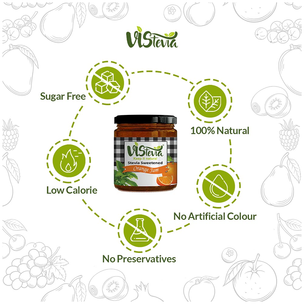 Vistevia Sugar Free Orange Marmalade, Diabetic and Keto Friendly - Sweetened Naturally with Stevia, More Than 60% Orange Juice Content - Tastes Delicious - Pack Of 1 (400GM) - Image 7 thumbnail