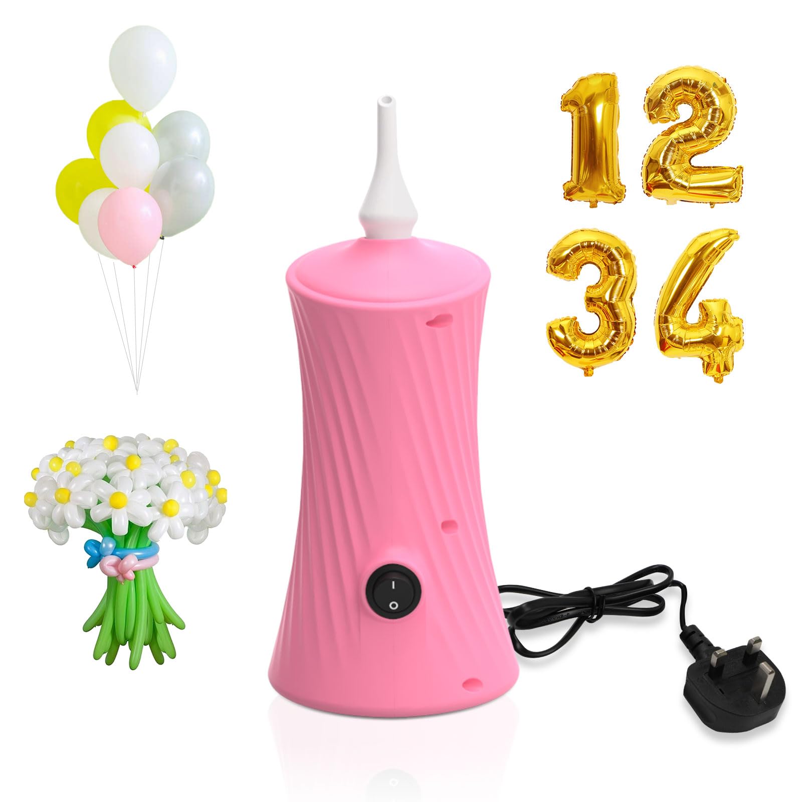 PlusFive Electric Balloon Pump UK Plug, Electric Air Pump for Long Balloons and Foil Balloons, Portable Balloon Inflators Blower Machine for Birthday Party Wedding Christmas Ballon Decorations (PINK) — image 1