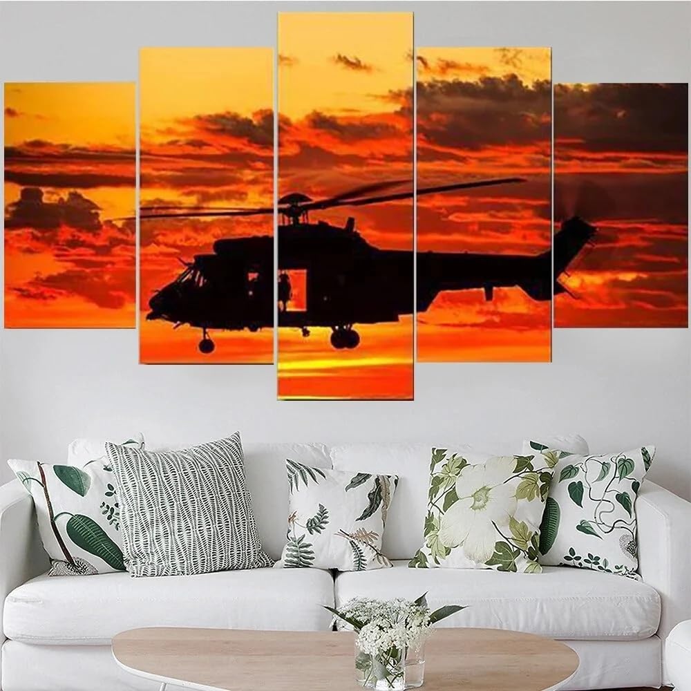 Tableau cuisine decoration murale moderne avion orange 5 panneaux - 7