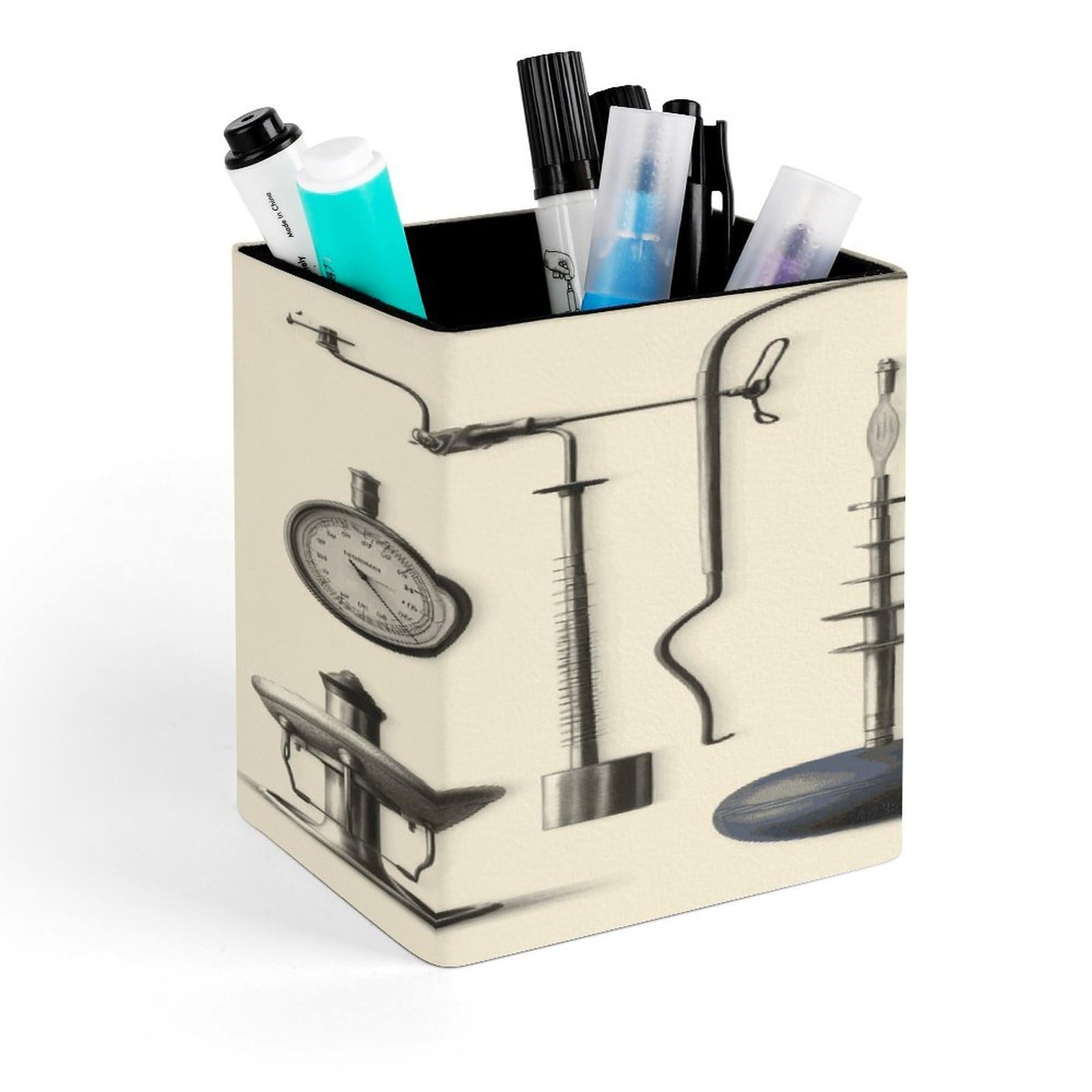 FekiLoot Medical Apparatus And Instruments Pen Holder for Desk Minimalist Leather Pencil Holder Fashion Modern Pencil Cup Decorative Square Pen Cup Locker Organizer for Office Work Locker Accessories